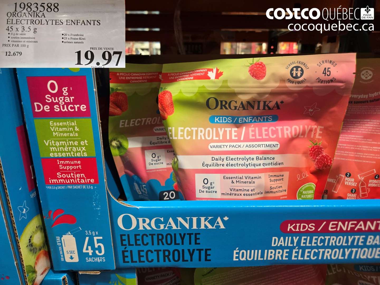 1983588 ORGANIKA ELECTROLYTES ENFANTS 45 X 3.5 G $19.97