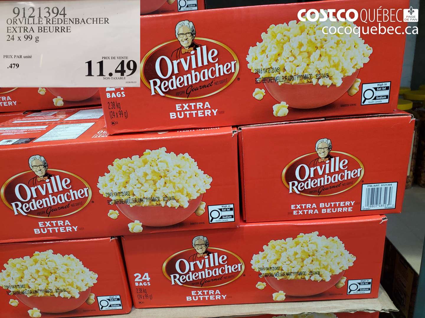 9121394 ORVILLE REDENBACHER EXTRA BEURRE 24 X 99 G $11.49