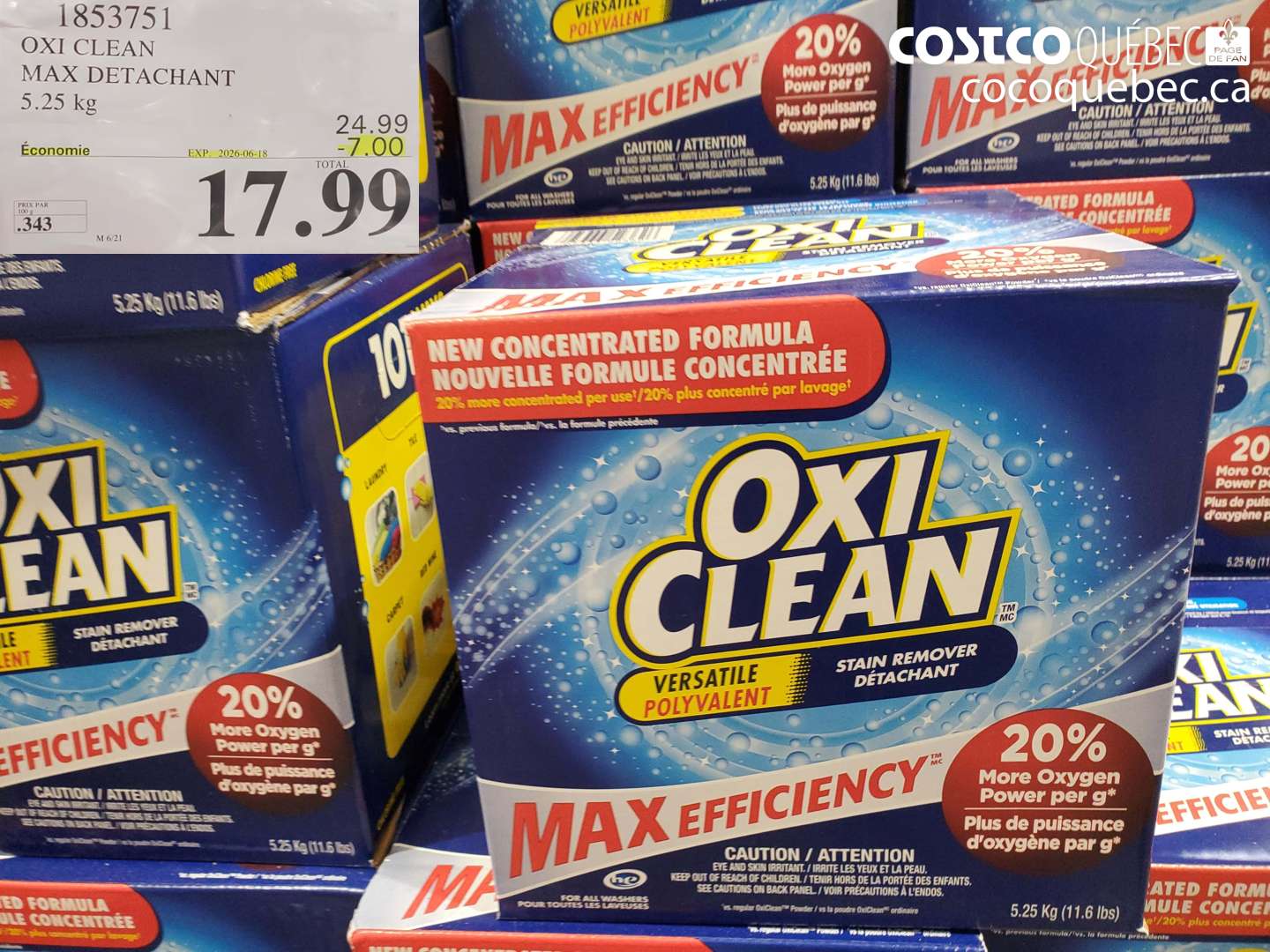 1853751 OXI CLEAN MAX DETACHANT 5.25 KG ($7.00 INSTANT SAVINGS EXPIRES ON 2026-06-18) $17.99