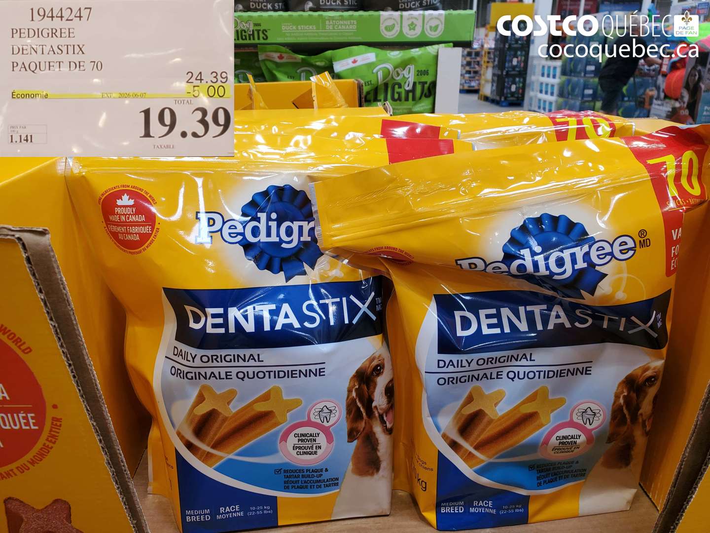 1944247 PEDIGREE DENTASTIX PAQUET DE 70 ($5.00 INSTANT SAVINGS EXPIRES ON 2026-06-07) $19.39