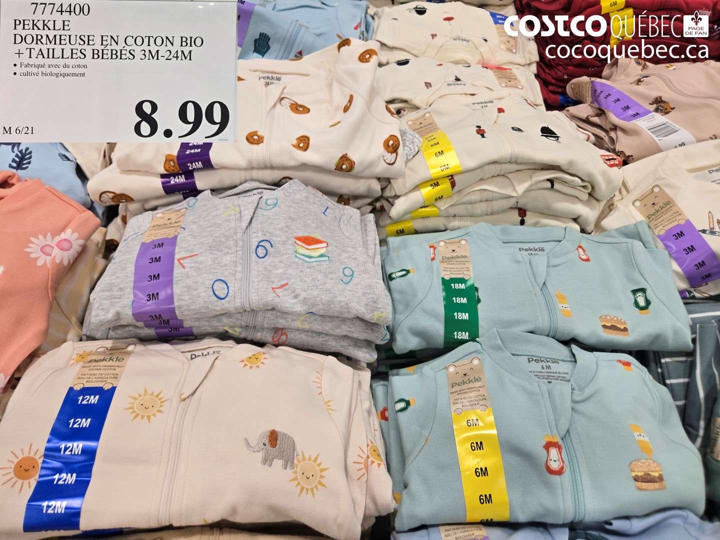 7774400 PEKKLE DORMEUSE EN COTON BIO + TAILLES BÉBÉS 3M-24M $8.99