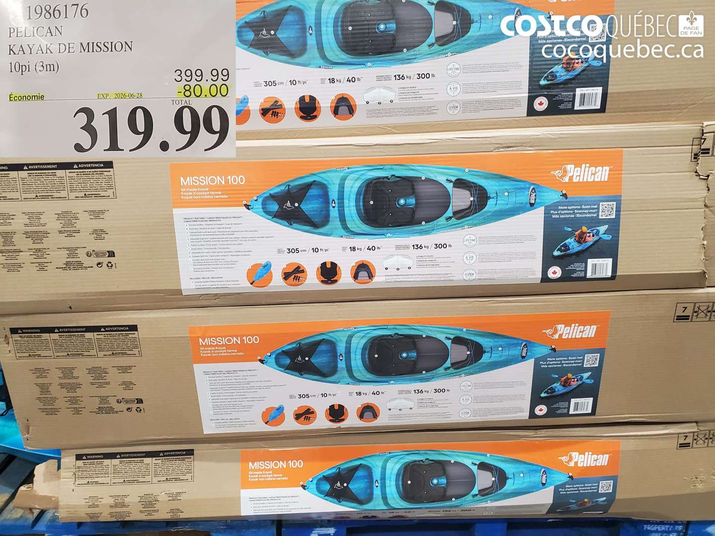 1986176 PELICAN KAYAK DE MISSION 10 PI (3M) ($80.00 INSTANT SAVINGS EXPIRES ON 2026-06-28) $319.99
