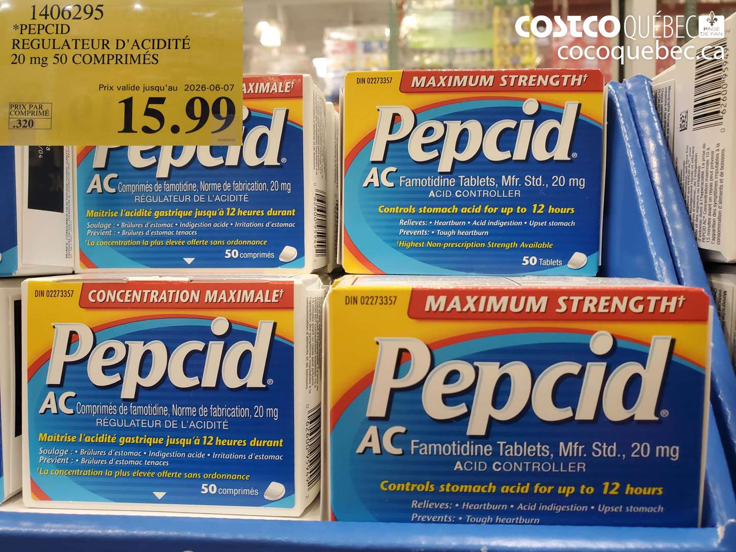 1406295 PEPCID REGULATEUR D'ACIDITE 20 MG 50 COMPRIMES (EXPIRES ON 2026-06-07) $15.99