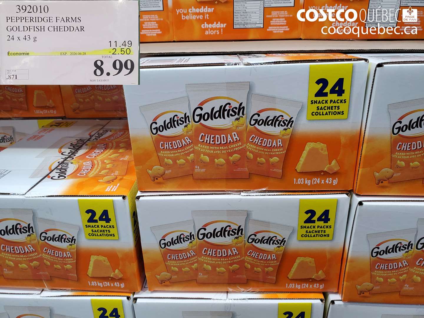 392010 PEPPERIDGE FARMS GOLDFISH CHEDDAR 24 X 43 G ($2.50 INSTANT SAVINGS EXPIRES ON 2026-06-28) $8.99