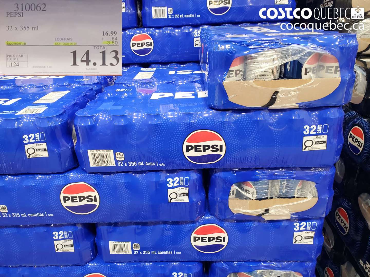 310062 PEPSI 32 X 355 ML ($3.50 INSTANT SAVINGS EXPIRES ON 2024-06-23) $14.13