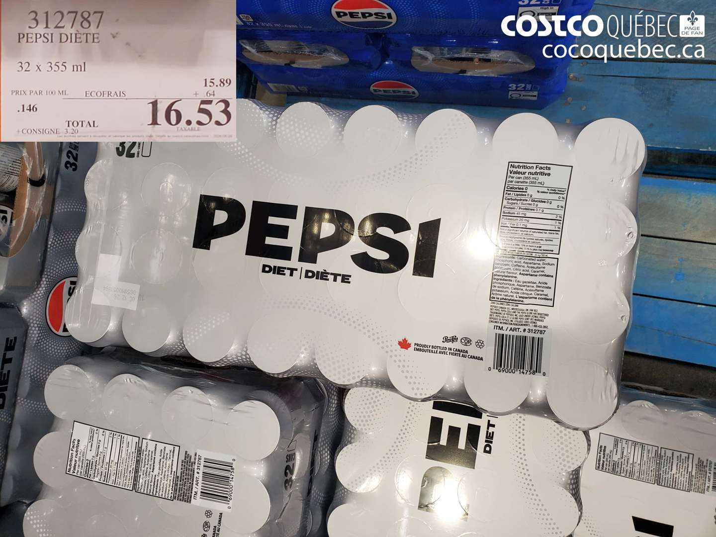 312787 PEPSI DIÈTE 32 X 355 ML $16.53
