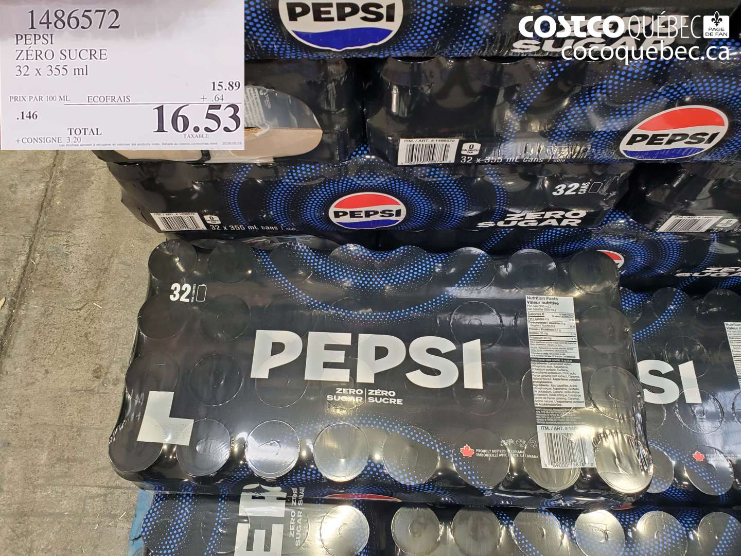 1486572 PEPSI ZÉRO SUCRE 32 X 355 ML $16.53
