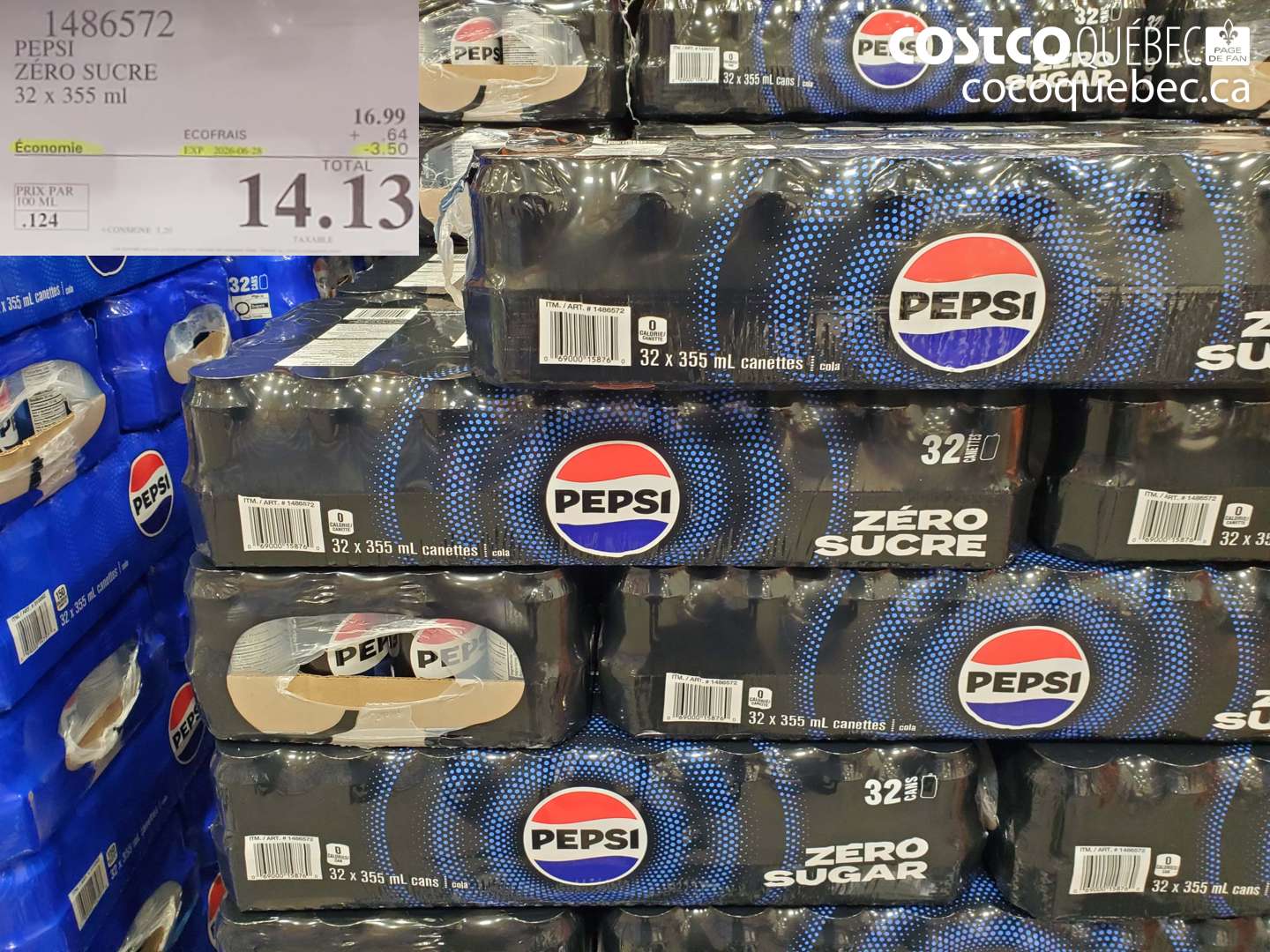 1486572 PEPSI ZERO SUCRE 32 X 355 ML ($3.50 INSTANT SAVINGS EXPIRES ON 2023-06-25) $14.13