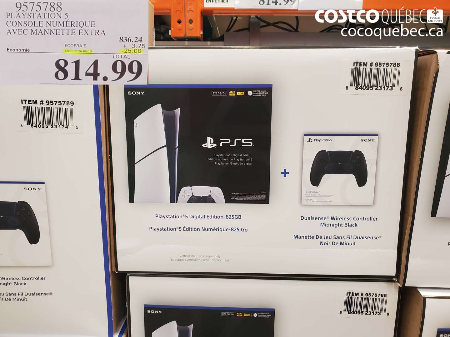 9575788 PLAYSTATION 5 CONSOLE NUMÉRIQUE AVEC MANETTE EXTRA ($25.00 INSTANT SAVINGS EXPIRES ON 2026-06-10) $814.99