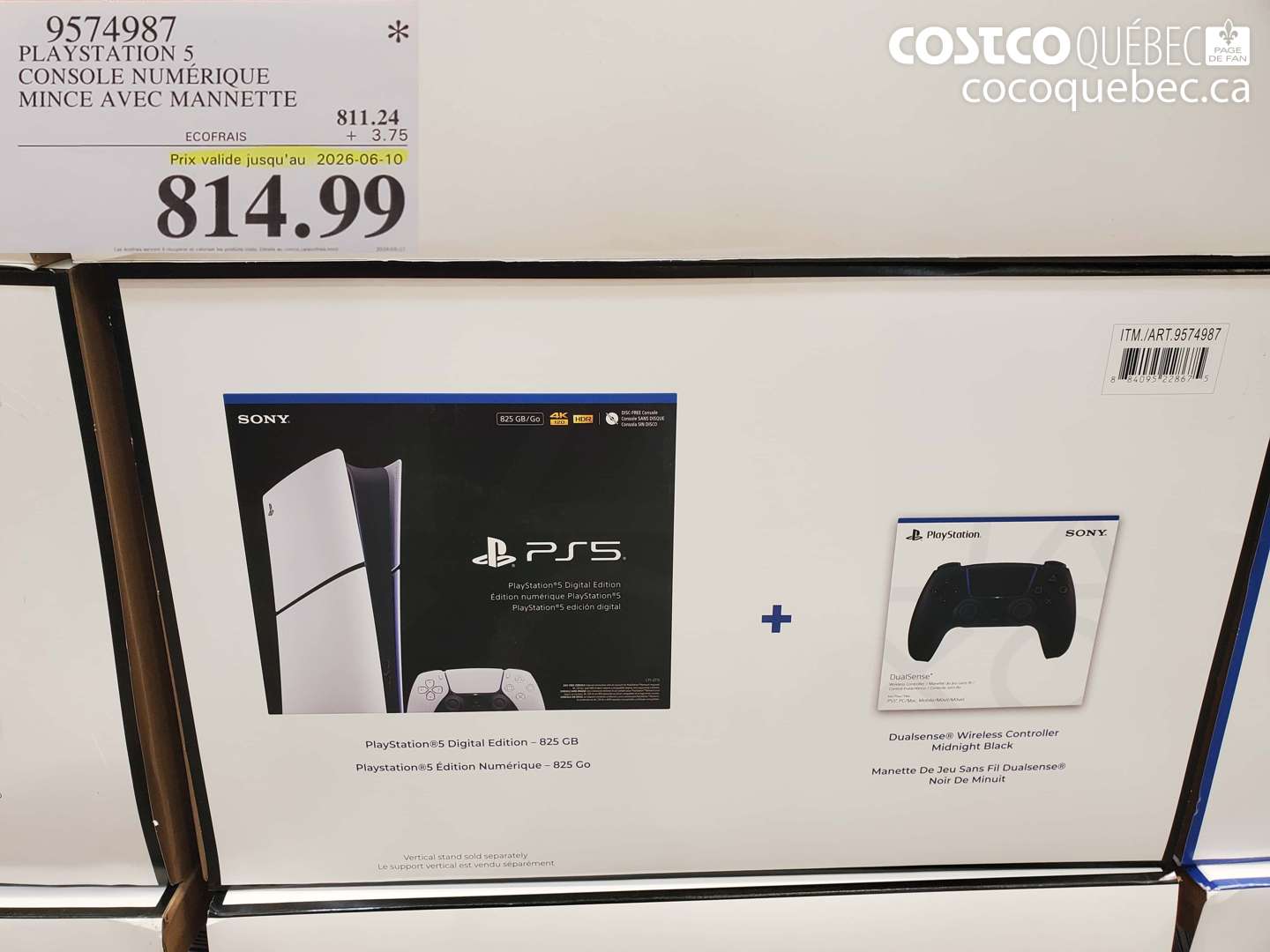 9574987 PLAYSTATION 5 CONSOLE NUMÉRIQUE MINCE AVEC MANETTE (EXPIRES ON 2026-06-10) $814.99