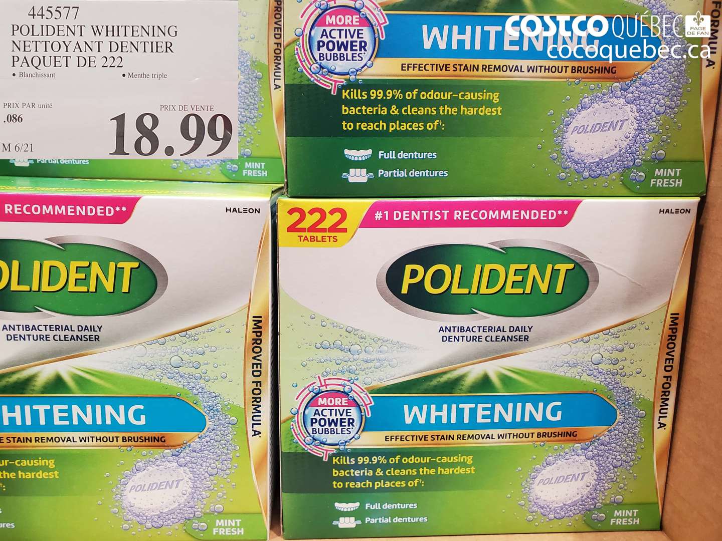 445577 POLIDENT WHITENING NETTOYANT DENTIER PAQUET DE 222 $18.99