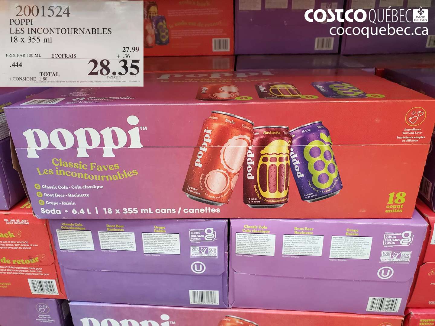 2001524 POPPI LES INCONTOURNABLES 18 X 355 ML $28.35