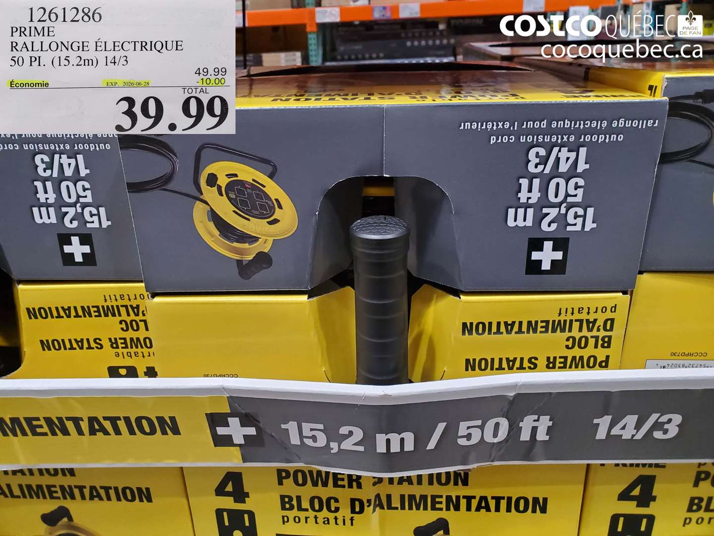 1261286 PRIME RALLONGE ÉLECTRIQUE 50 PI. (15.2M) 14/3 ($10.00 INSTANT SAVINGS EXPIRES ON 2026-06-28) $39.99
