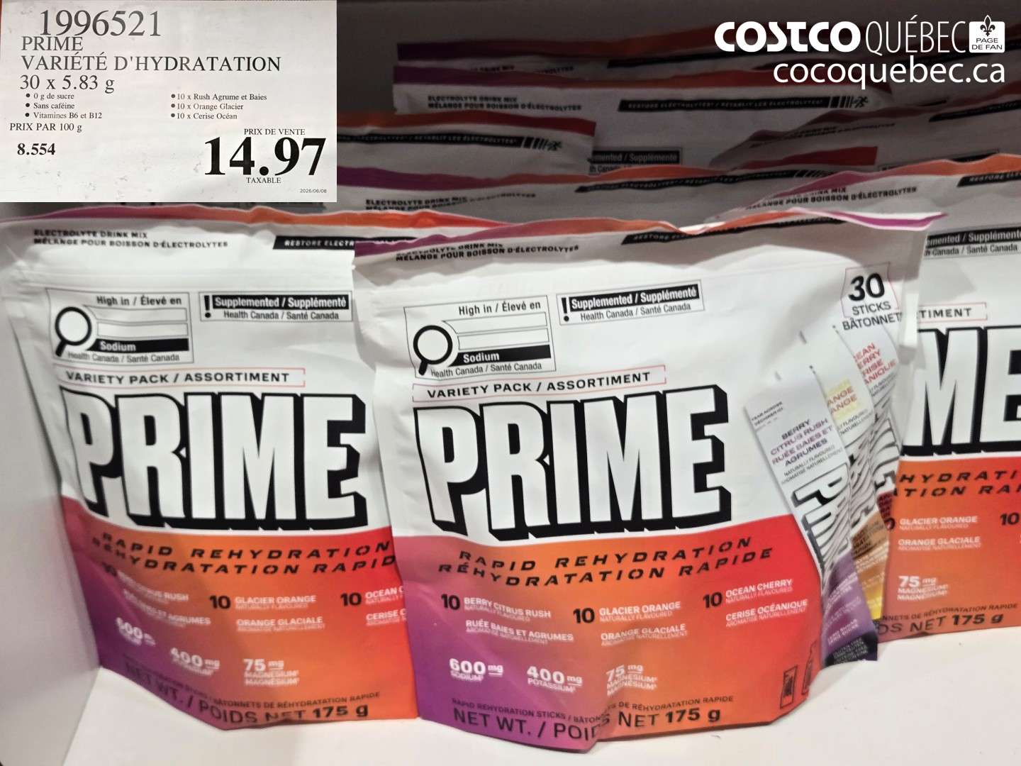 1996521 PRIME VARIÉTÉ D'HYDRATATION 30 X 5.83 G $14.97