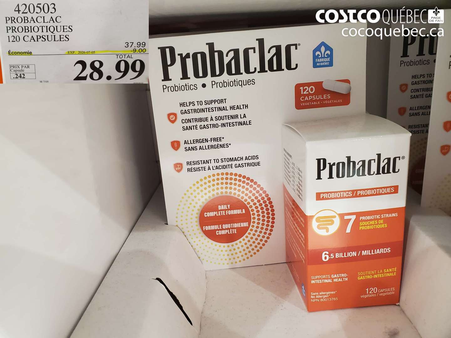 420503 PROBACLAC PROBIOTIQUES 120 CAPSULES ($9.00 INSTANT SAVINGS EXPIRES ON 2026-07-05) $28.99