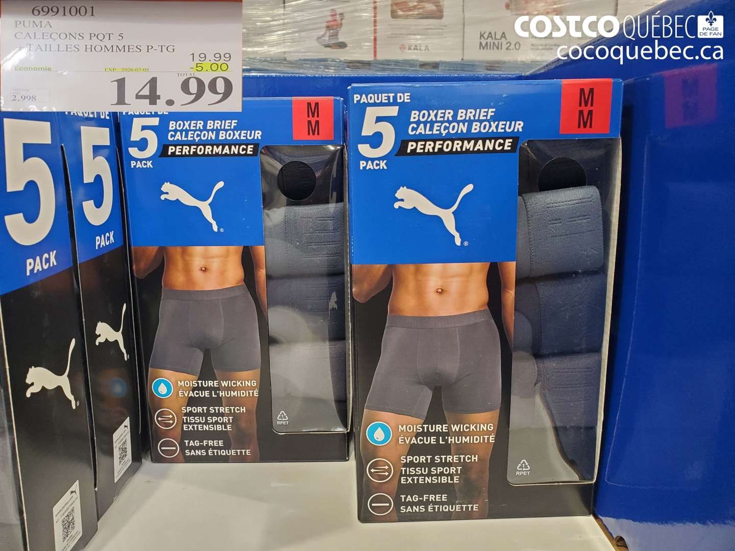 6991001 PUMA CALEÇONS PQT 5 TAILLES HOMMES P-TG ($5.00 INSTANT SAVINGS EXPIRES ON 2026-07-05) $14.99