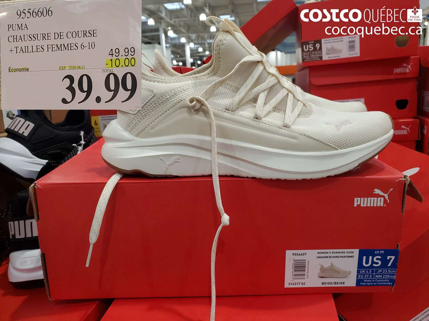 9556606 PUMA CHAUSSURE DE COURSE +TAILLES FEMMES 6-10 ($10.00 INSTANT SAVINGS EXPIRES ON 2026-06-21) $39.99
