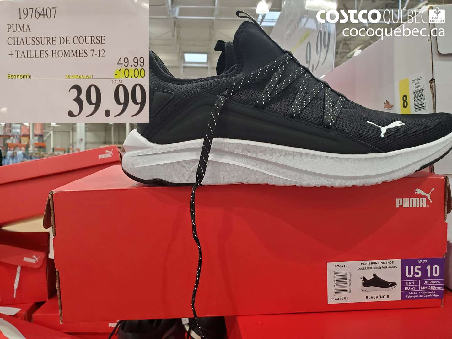 1976407 PUMA CHAUSSURE DE COURSE +TAILLES HOMMES 7-12 ($10.00 INSTANT SAVINGS EXPIRES ON 2026-06-21) $39.99