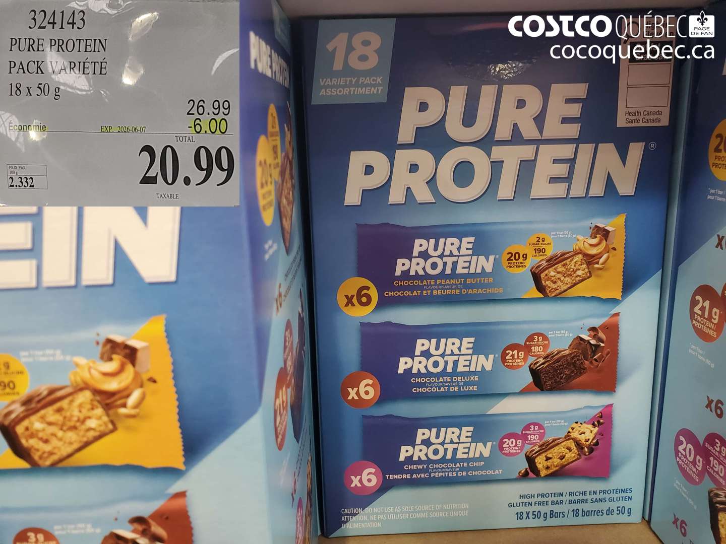 324143 PURE PROTEIN PACK VARIÉTÉ 18 X 50 G ($6.00 INSTANT SAVINGS EXPIRES ON 2026-06-07) $20.99