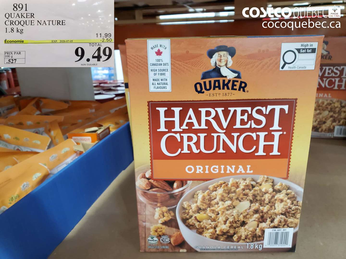 891 QUAKER CROQUE NATURE 1.8 KG ($2.50 INSTANT SAVINGS EXPIRES ON 2026-07-05) $9.49