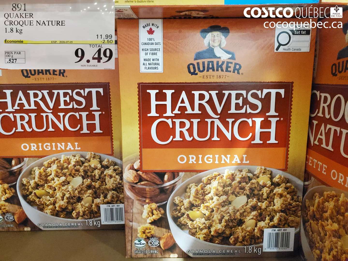 891 QUAKER CROQUE NATURE 1.8 KG ($2.50 INSTANT SAVINGS EXPIRES ON 2026-07-05) $9.49