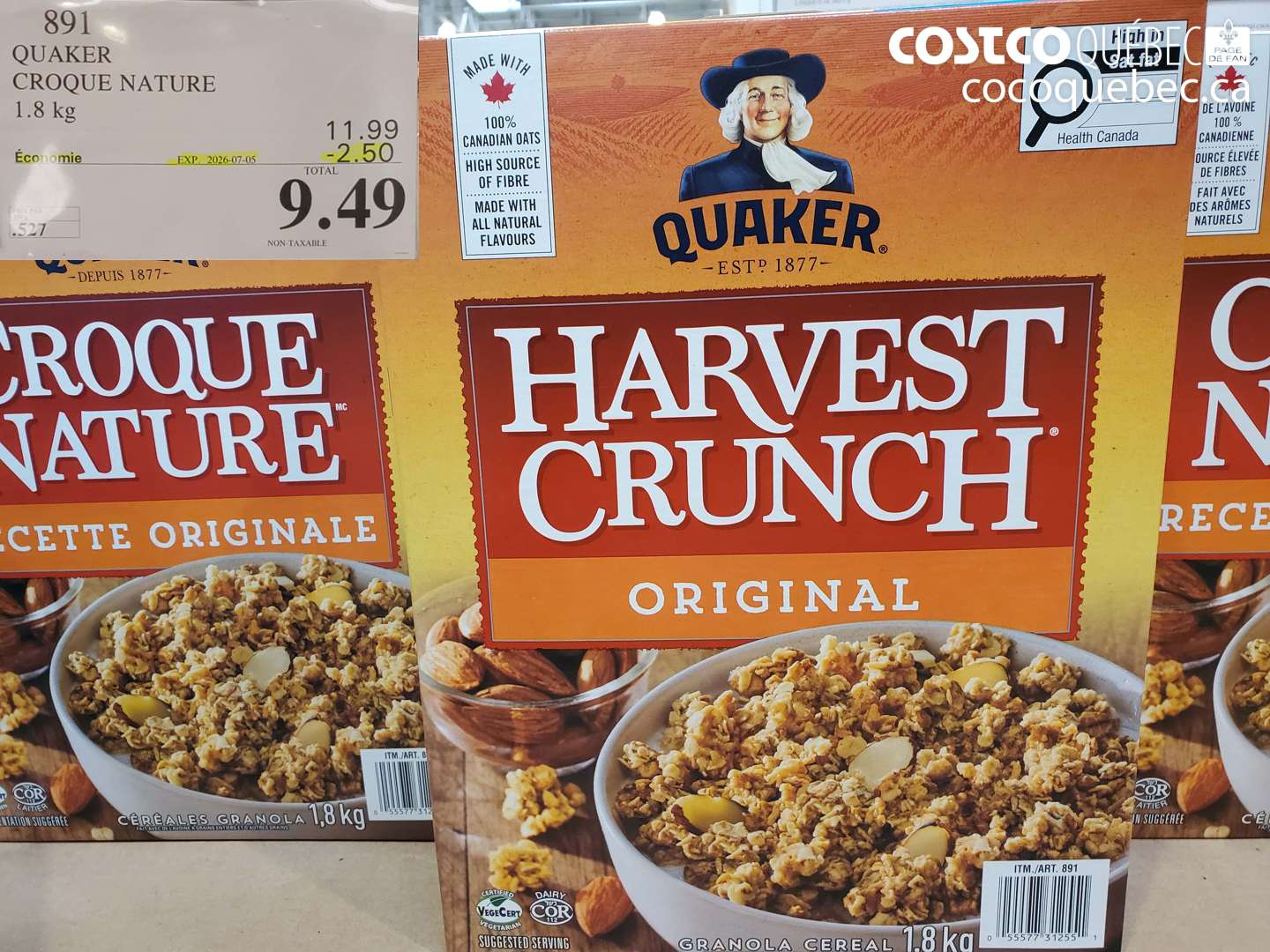 891 QUAKER CROQUE NATURE 1.8 kg ($2.50 INSTANT SAVINGS EXPIRES ON 2026-07-05) $9.49