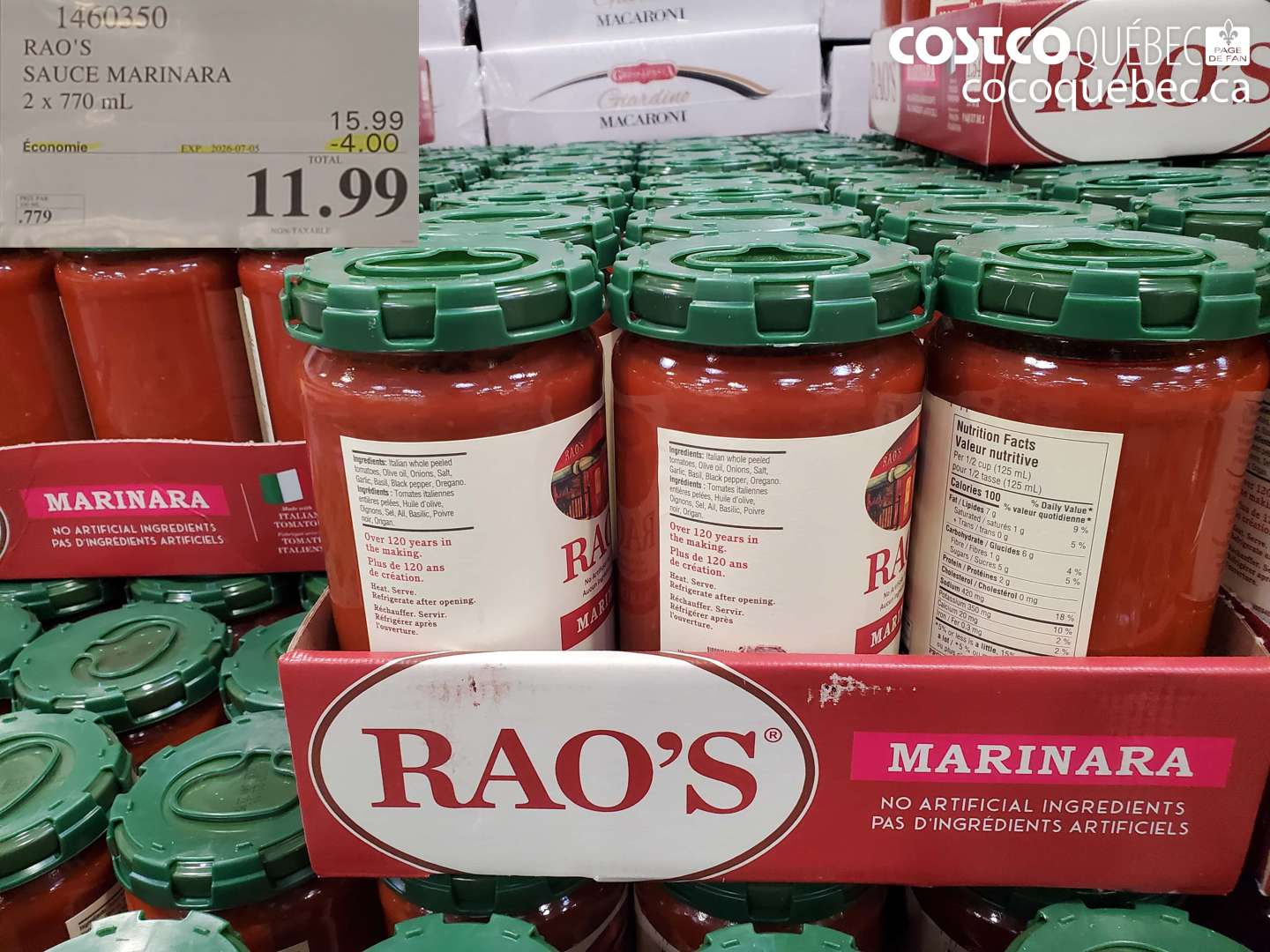 1460350 RAO'S SAUCE MARINARA 2 X 770 ML ($4.00 INSTANT SAVINGS EXPIRES ON 2026-07-05) $11.99