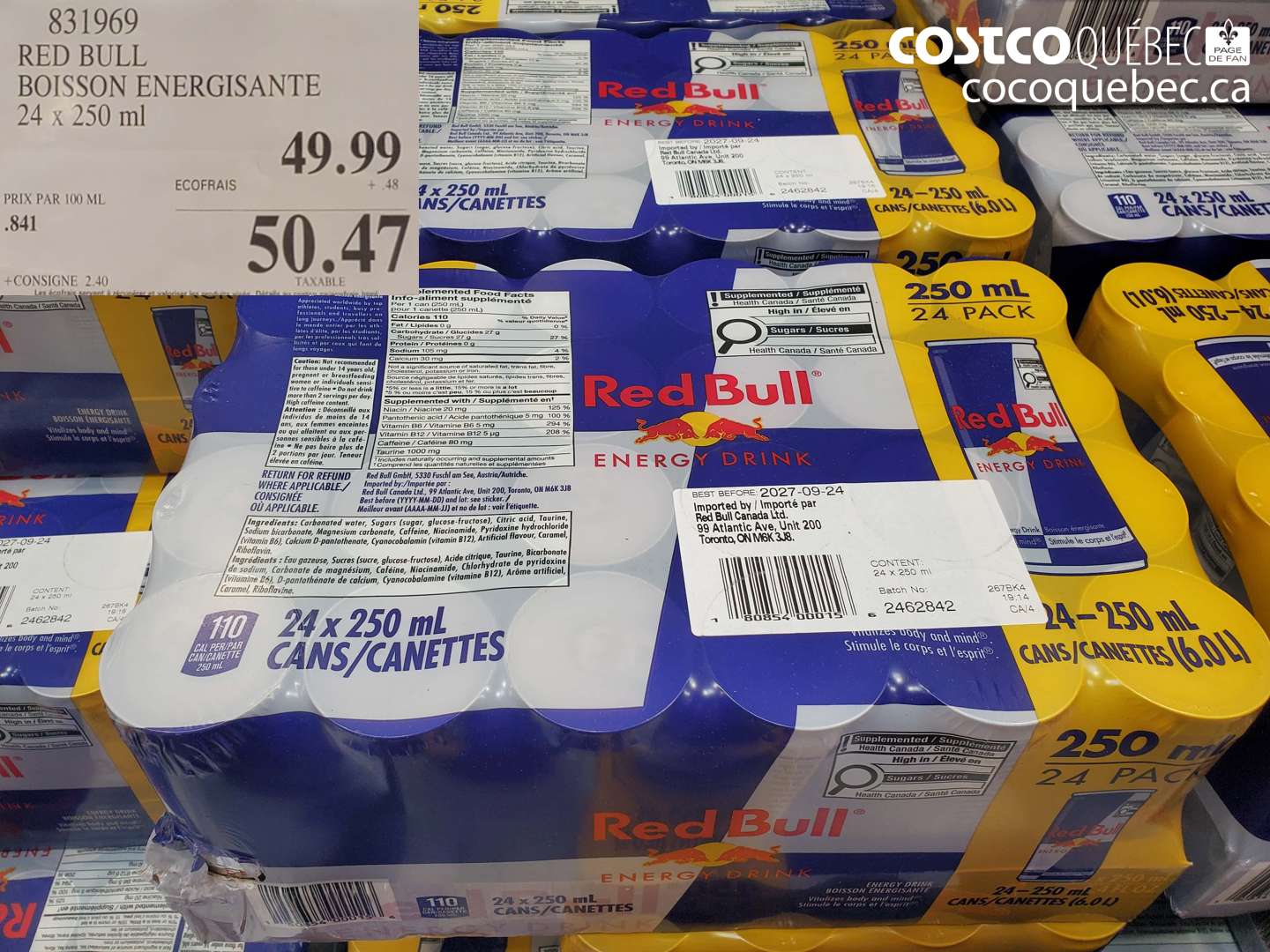 831969 RED BULL BOISSON ENERGISANTE 24 X 250 ML $49.99
