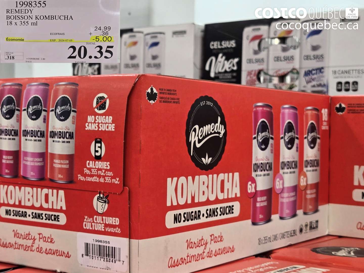 1998355 REMEDY BOISSON KOMBUCHA 18 X 355 ML ($5.00 INSTANT SAVINGS EXPIRES ON 2026-07-05) $20.35