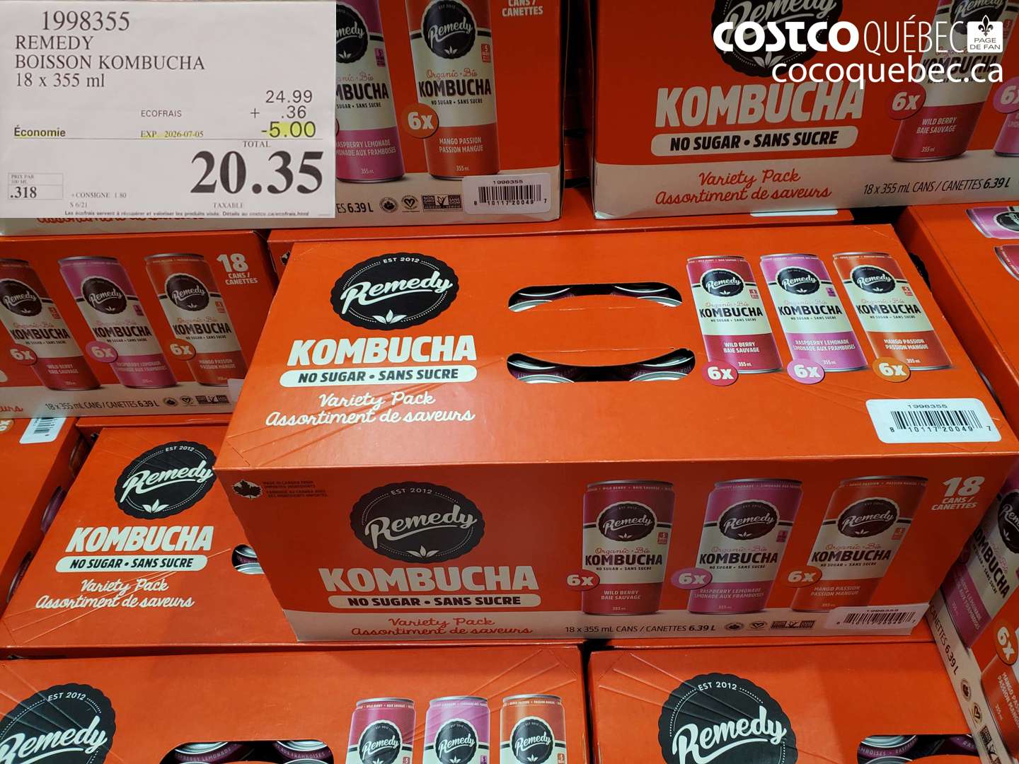 1998355 REMEDY BOISSON KOMBUCHA 18 X 355 ML ($5.00 INSTANT SAVINGS EXPIRES ON 2026-07-05) $20.35