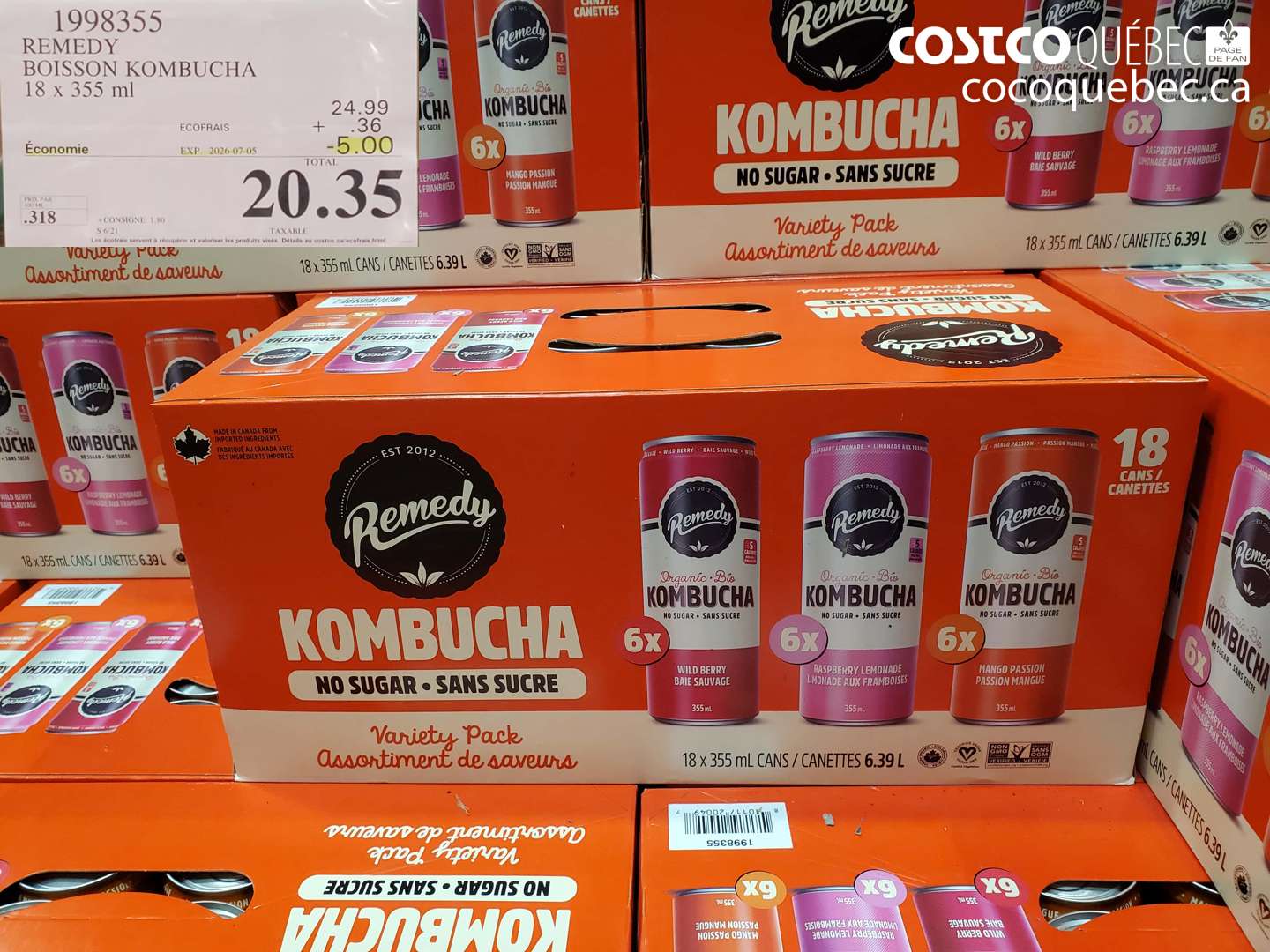 1998355 REMEDY BOISSON KOMBUCHA 18 X 355 ML ($5.00 INSTANT SAVINGS EXPIRES ON 2026-07-05) $20.35