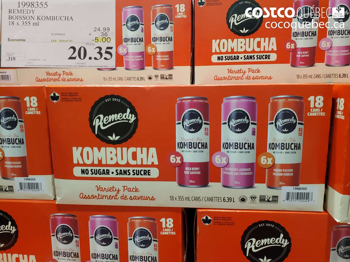 1998355 REMEDY BOISSON KOMBUCHA 18 X 355 ML ($5.00 INSTANT SAVINGS EXPIRES ON 2026-07-05) $20.35