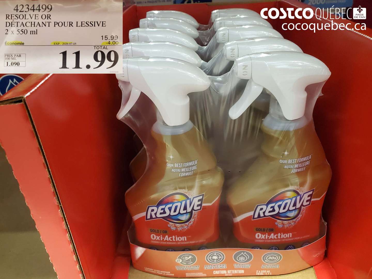 4234499 RESOLVE OR DÉTACHANT POUR LESSIVE 2 X 550 ML ($4.00 INSTANT SAVINGS EXPIRES ON 2026-07-05) $11.99