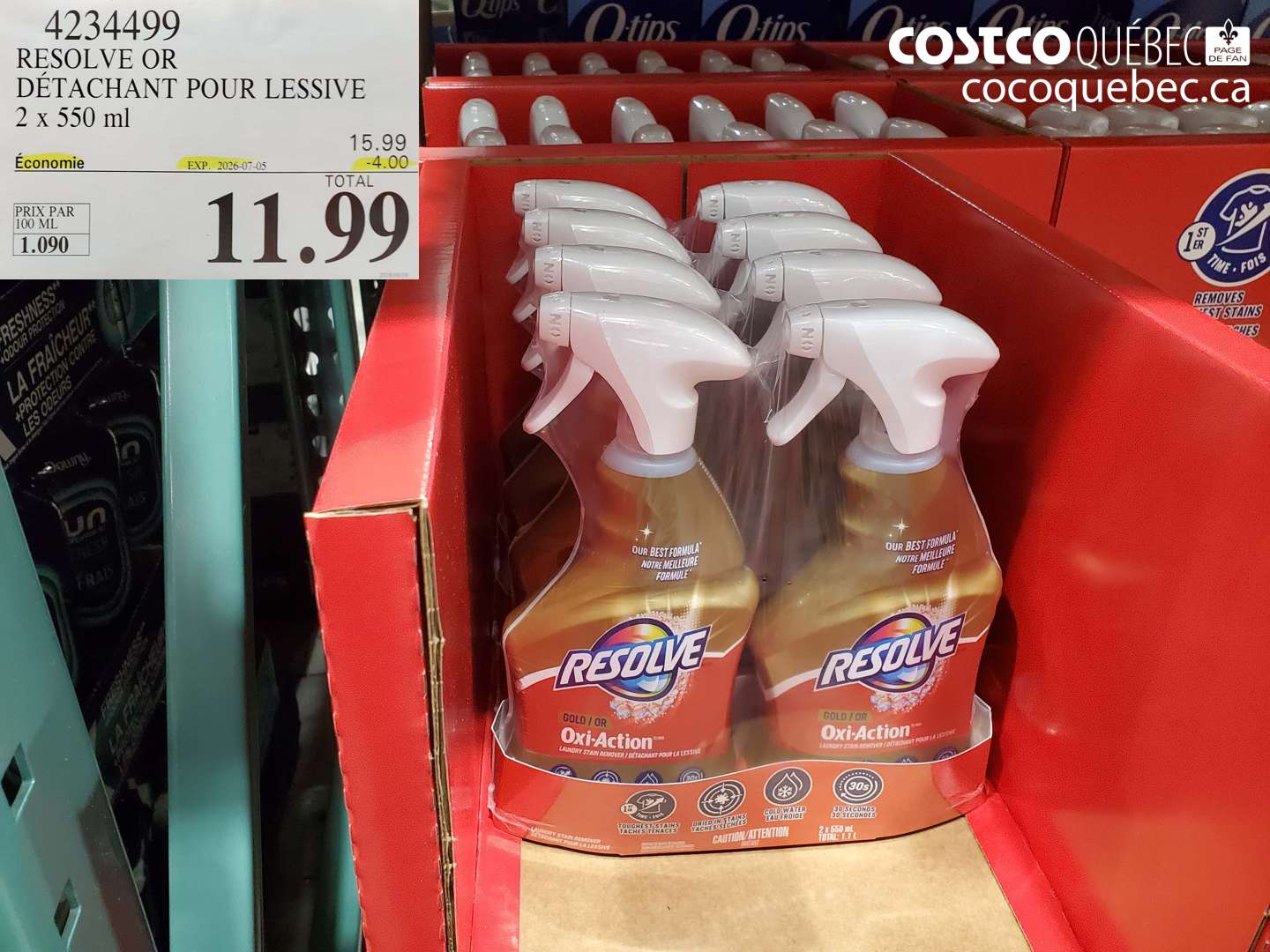 4234499 RESOLVE OR DÉTACHANT POUR LESSIVE 2 X 550 ML ($4.00 INSTANT SAVINGS EXPIRES ON 2026-07-05) $11.99