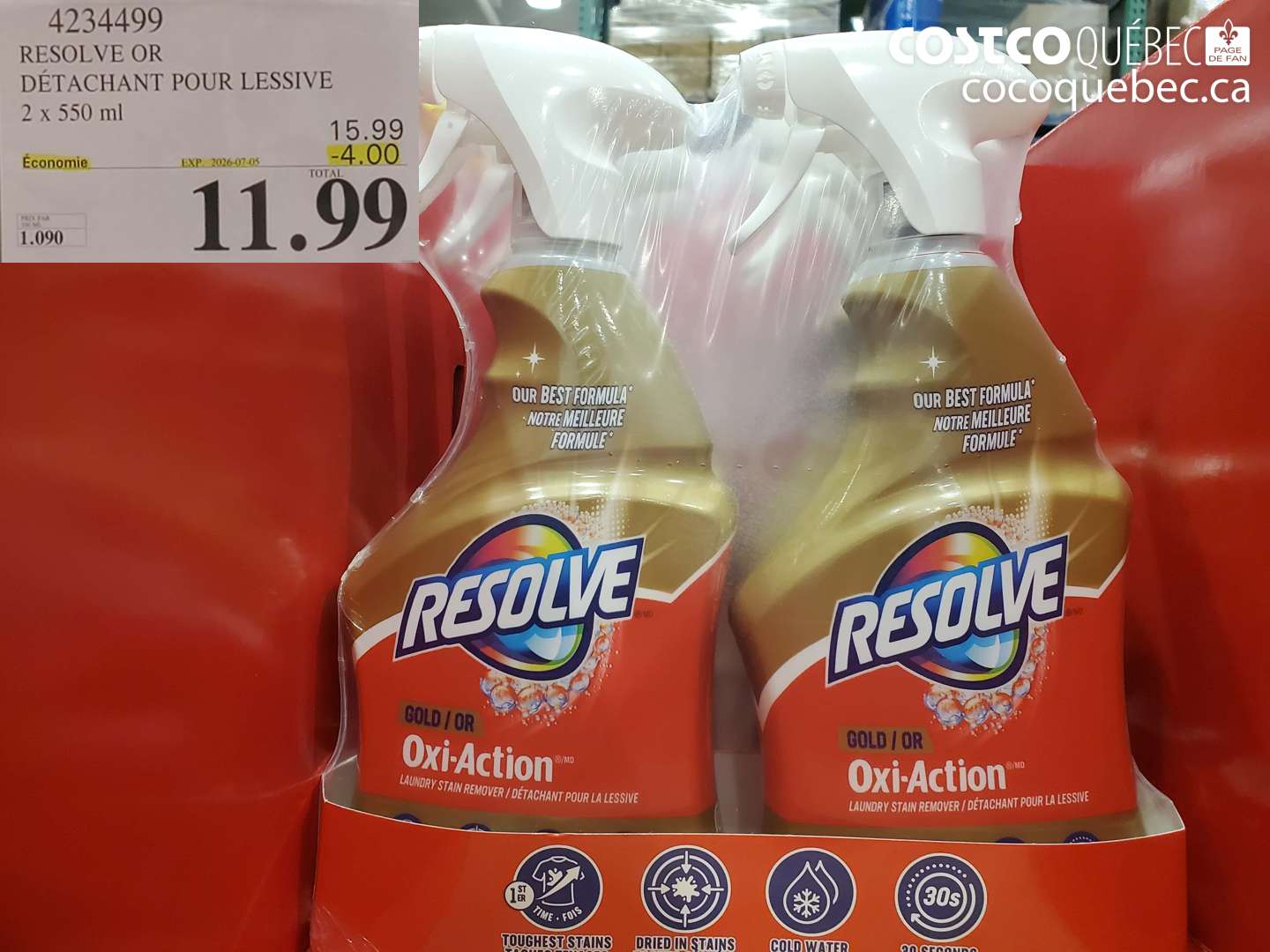 4234499 RESOLVE OR DÉTACHANT POUR LESSIVE 2 X 550 ML ($4.00 INSTANT SAVINGS EXPIRES ON 2026-07-05) $11.99