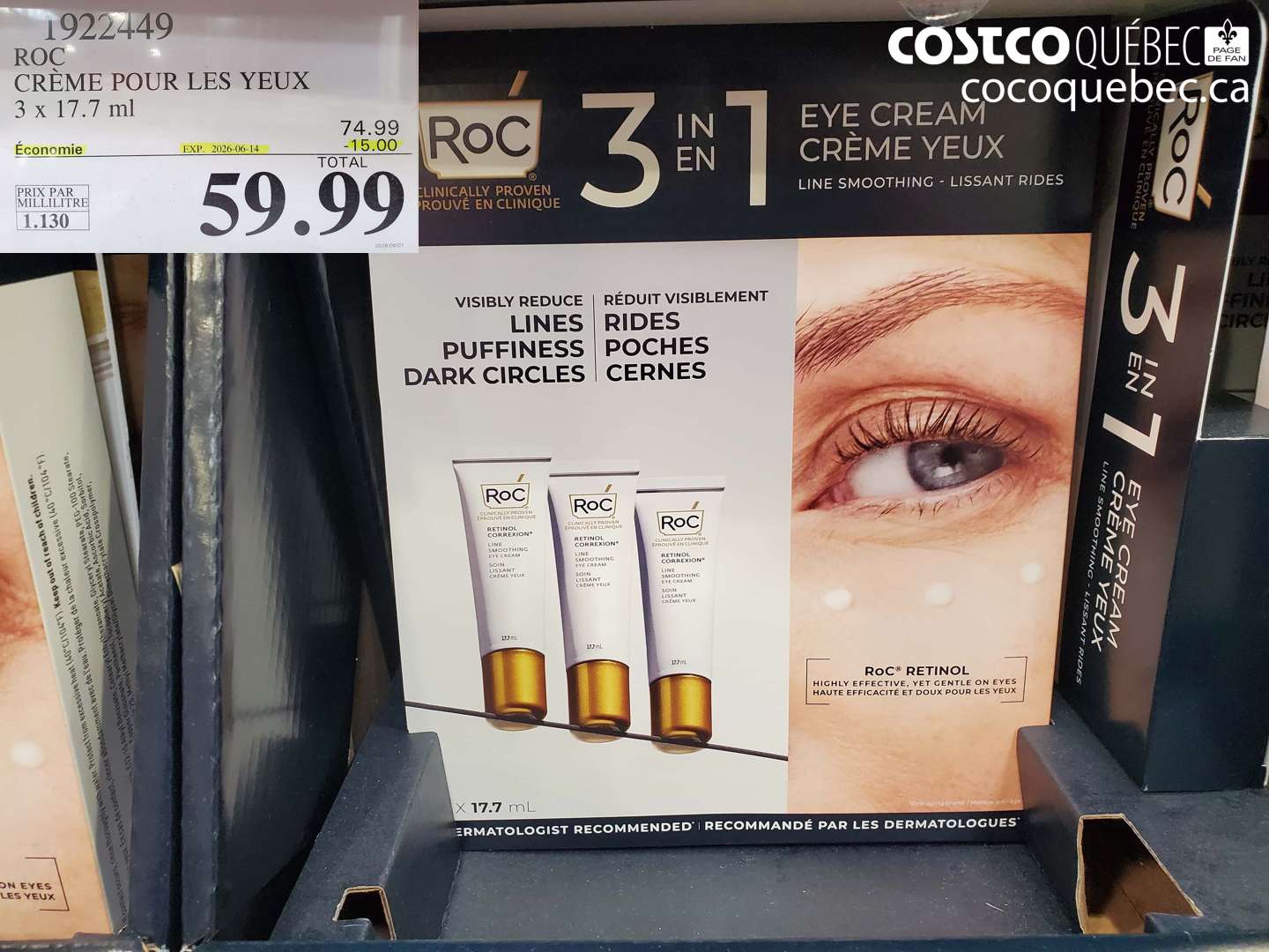 1922449 ROC CRÈME POUR LES YEUX 3 X 17.7 ML ($15.00 INSTANT SAVINGS EXPIRES ON 2026-06-14) $59.99