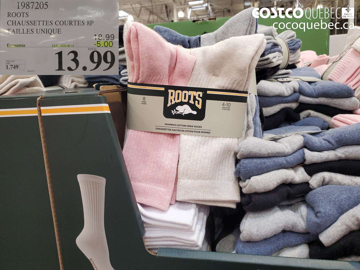 1987205 ROOTS CHAUSSETTES COURTES 8P TAILLES UNIQUE ($5.00 INSTANT SAVINGS EXPIRES ON 2026-06-14) $13.99
