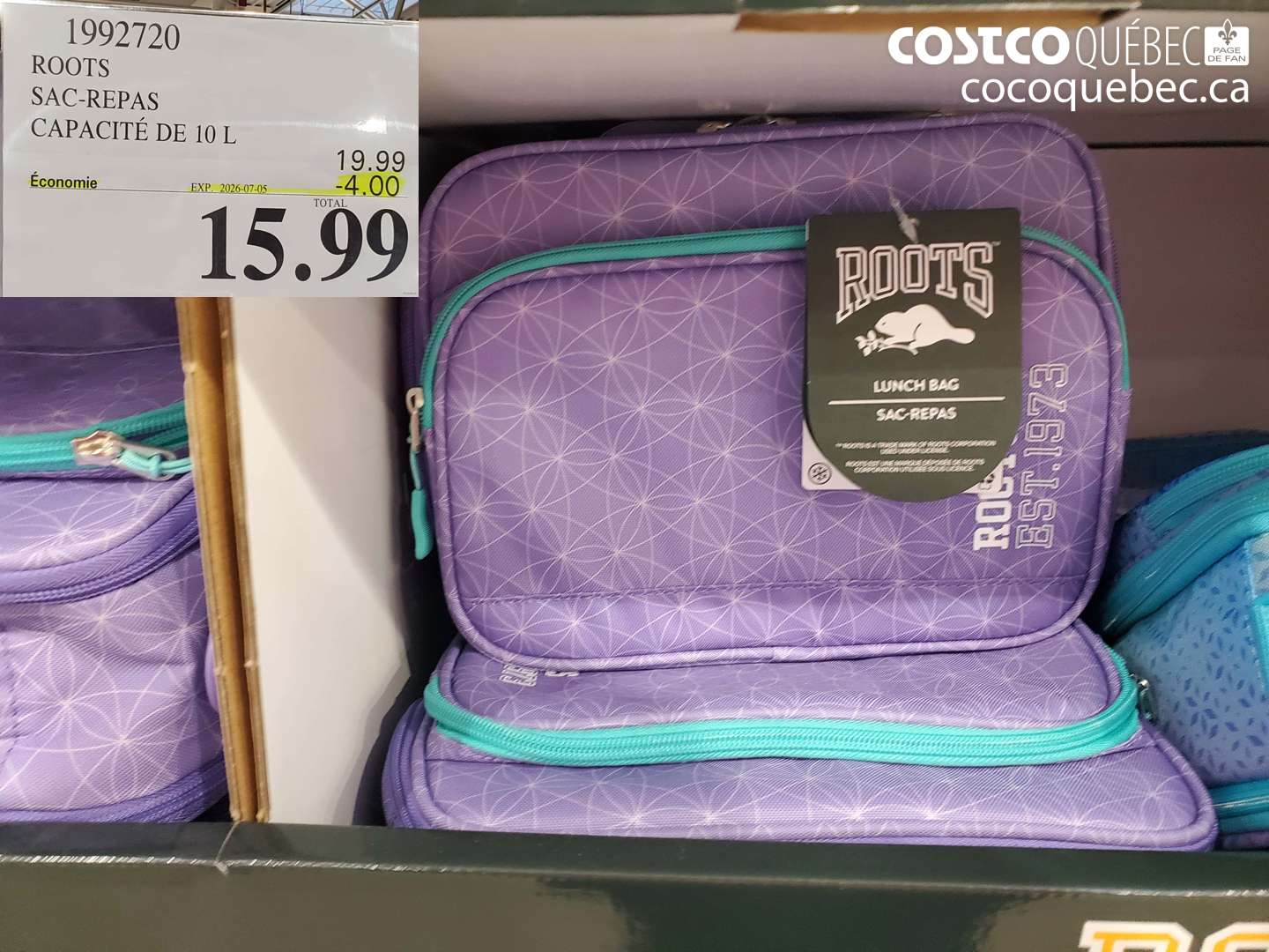 1992720 ROOTS SAC-REPAS CAPACITÉ DE 10 L ($4.00 INSTANT SAVINGS EXPIRES ON 2026-07-05) $15.99