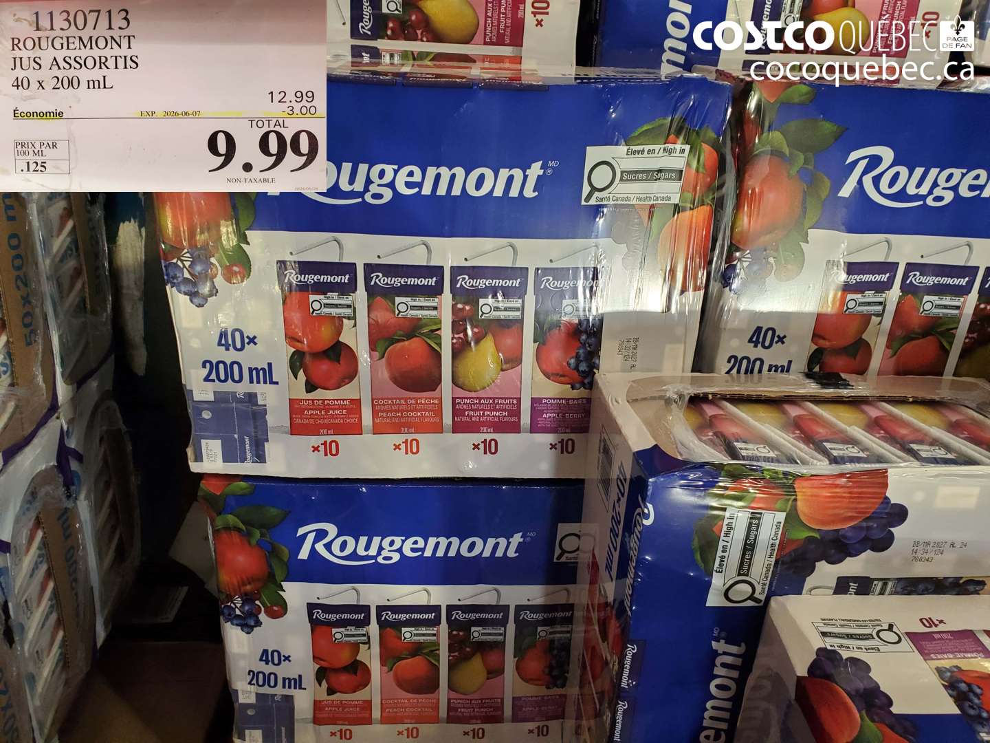 1130713 ROUGEMONT JUS ASSORTIS 40 X 200 ML ($3.00 INSTANT SAVINGS EXPIRES ON 2026-06-07) $9.99
