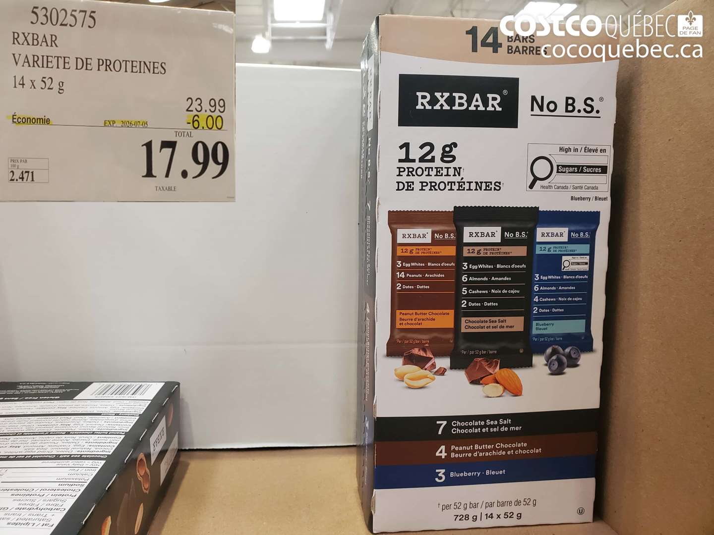 5302575 RXBAR VARIETE DE PROTEINES 14 X 52 G ($6.00 INSTANT SAVINGS EXPIRES ON 2026-07-05) $17.99
