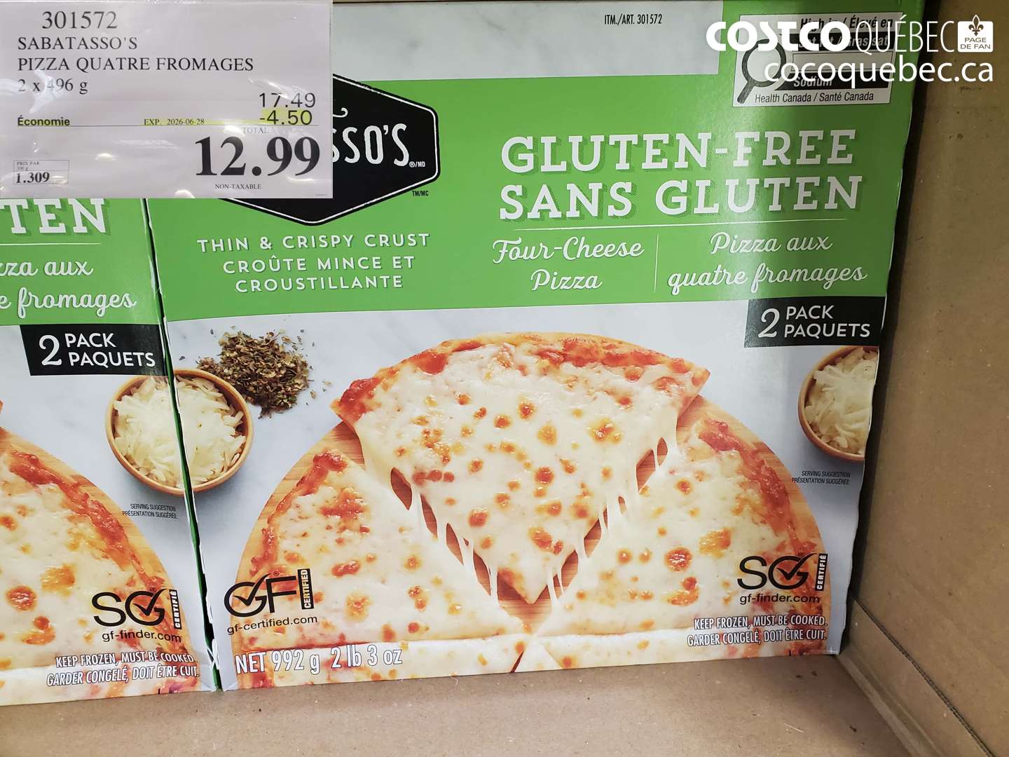 301572 SABATASSO'S PIZZA QUATRE FROMAGES 2 X 496 G (EXPIRES ON 2026-06-28) $12.99