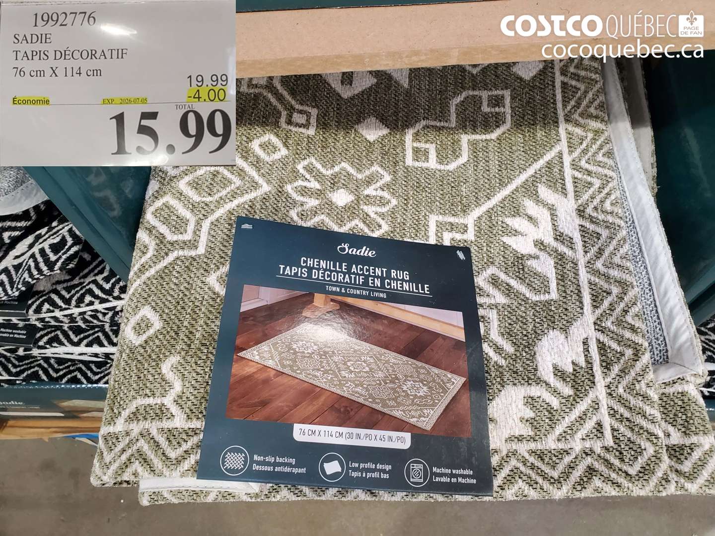 1992776 SADIE TAPIS DÉCORATIF 76 CM X 114 CM ($4.00 INSTANT SAVINGS EXPIRES ON 2026-07-05) $15.99