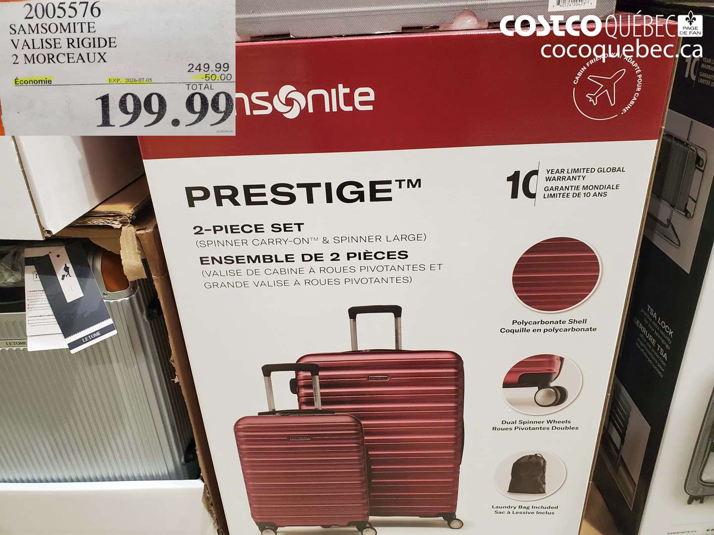 2005576 SAMSONITE VALISE RIGIDE 2 MORCEAUX ($50.00 INSTANT SAVINGS EXPIRES ON 2026-07-05) $199.99
