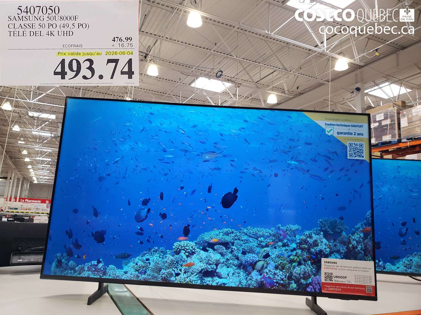 5407050 SAMSUNG 50U8000F CLASSE 50 PO (49.5 PO) TÉLÉ DEL 4K UHD (EXPIRES ON 2026-06-04) $493.74