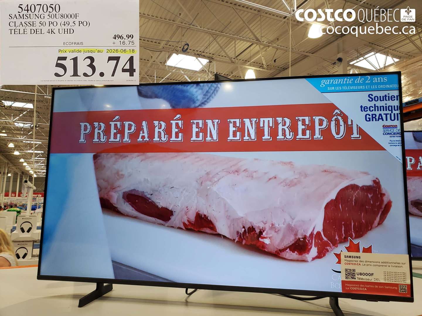 5407050 SAMSUNG 50U8000F CLASSE 50 PO (49.5 PO) TÉLÉ DEL 4K UHD (EXPIRES ON 2026-06-18) $513.74