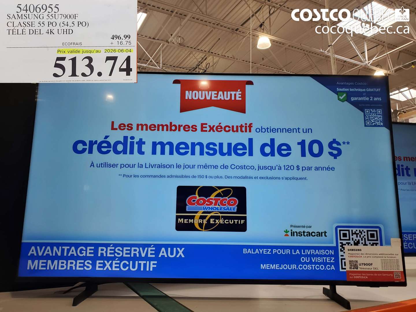 5406955 SAMSUNG 55U7900F CLASSE 55 PO (54.5 PO) TÉLÉ DEL 4K UHD (EXPIRES ON 2026-06-04) $513.74