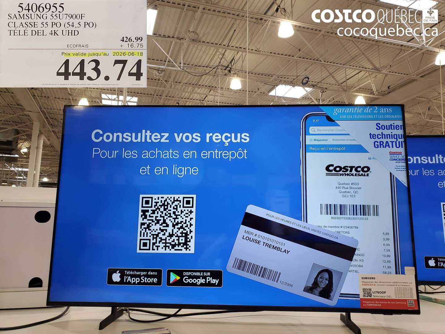 5406955 SAMSUNG 55U7900F CLASSE 55 PO (54.5 PO) TÉLÉ DEL 4K UHD (EXPIRES ON 2026-06-18) $443.74