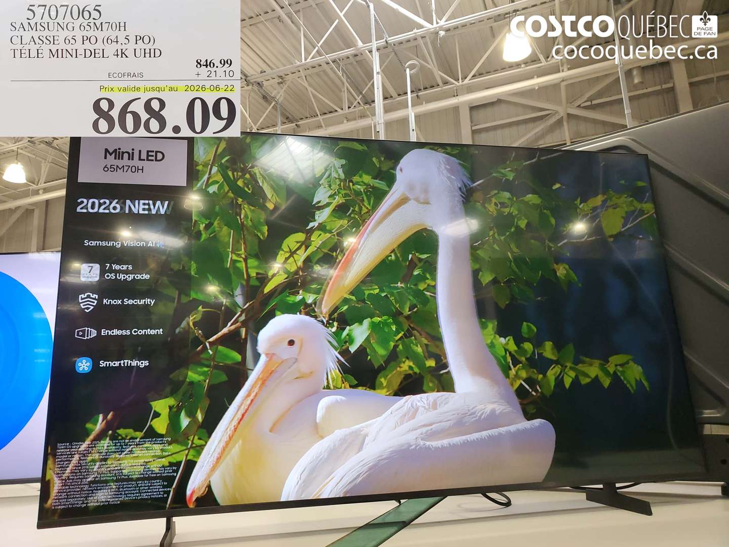 5707065 SAMSUNG 65M70H CLASSE 65 PO (64.5 PO) TÉLÉ MINI-DEL 4K UHD (EXPIRES ON 2026-06-22) $868.09