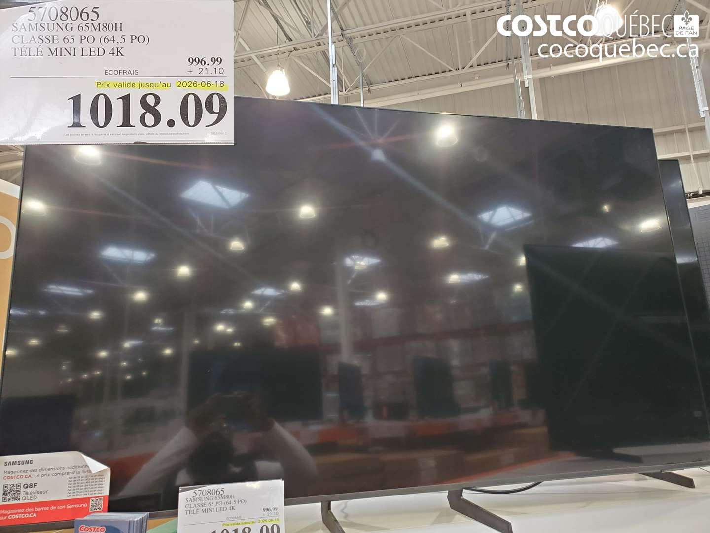 5708065 SAMSUNG 65M80H CLASSE 65 PO (64.5 PO) TÉLÉ MINI LED 4K (EXPIRES ON 2026-06-18) $1018.09