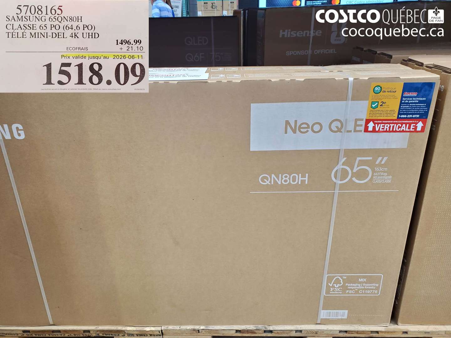 5708165 SAMSUNG 65QN80H CLASSE 65 PO (64.6 PO) TÉLÉ MINI-DEL 4K UHD (EXPIRES ON 2026-06-11) $1518.09